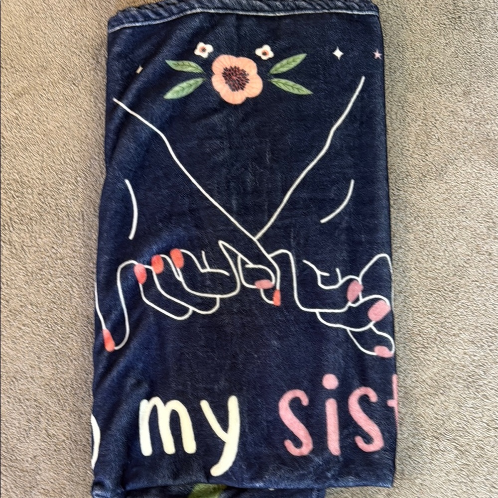 Navy Blue Graphic Blanket with Floral Design